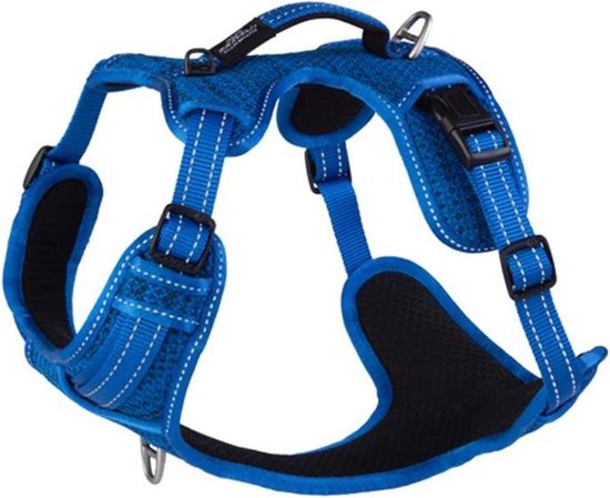 Jake and Jacky Hondentuigje - Anti-Trek Tuig - Hondenharnas - Y Tuig Hond - Reflecterend - Blauw - Maat XL
