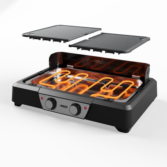 Princess BBQ Tafel Grill 112254 - Zwart - Regelbare thermostaat - Tafel BBQ - Grill apparaat - Groot bakoppervlak - 2000W