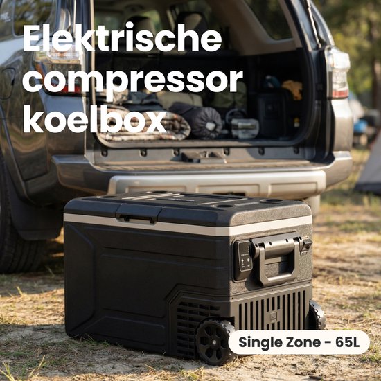 Auronic Elektrische Koelbox - Compressor - 64L - 12V en 240 volt - Camping Koelkast - Frigobox Auto - Met Wielen en Hendel - Zwart