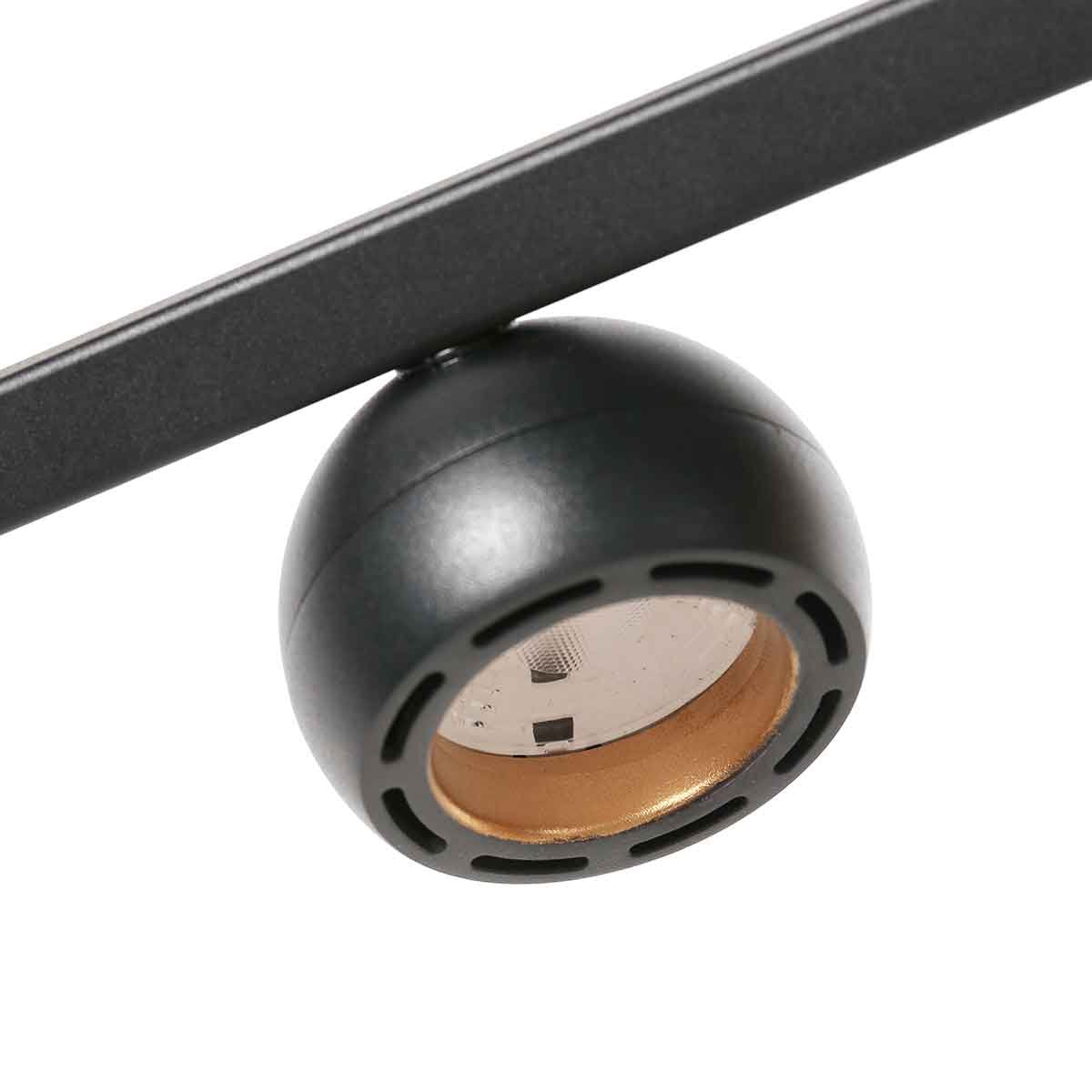 Zwarte hanglamp Marcadore 120cm breed 6 lichts met draaibare reflector kogels, verstelbaar in hoogte, van Steinhauer van kunststof en metaal, modern retro stijl, voor binnen gebruik