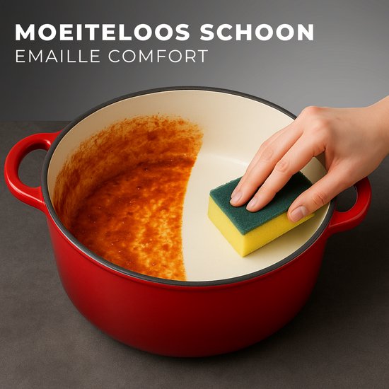 Castex Elegance Royal Gietijzeren Braadpan met Deksel 28 cm - 6,4L - Inductie Pan - Braadpannen Gietijzer – Rood