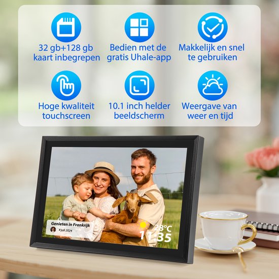 Digitale Fotolijst met Wifi - 10,1" Touchscreen & 160GB - met App - Digitale Fotokader - Zwart - van Saaf