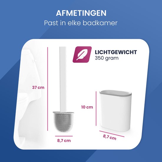 Roegaarden WC Borstel met Houder – Toiletborstel – Siliconen – Vrijstaand En Hangend – Wit