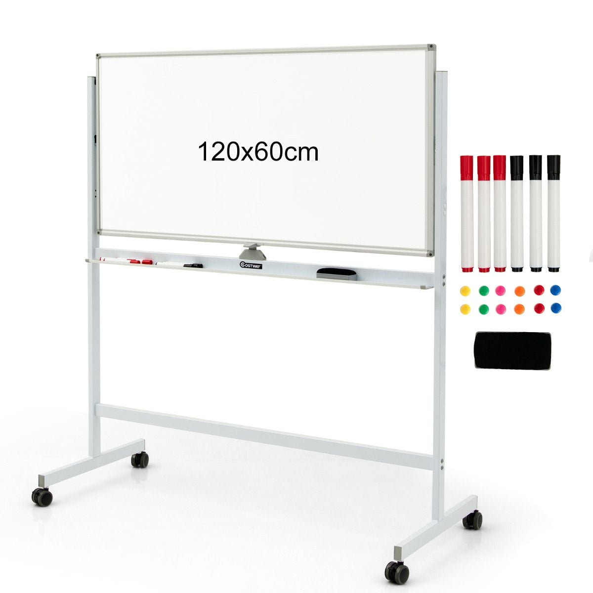 Coast Dubbel -zijdige magnetisch mobiel whiteboard verstelbaar droog dipable paneel op wielen wit