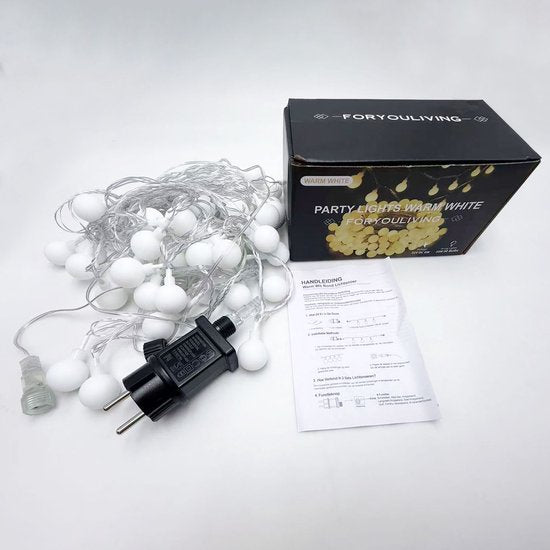 Foryouliving Lichtsnoer 10 Meter voor buiten - 50 Warm Wit LED Bollen - Koppelbaar Lichtslinger met 8 Functies - Tuinverlichting & Sfeerverlichting - Feestverlichting
