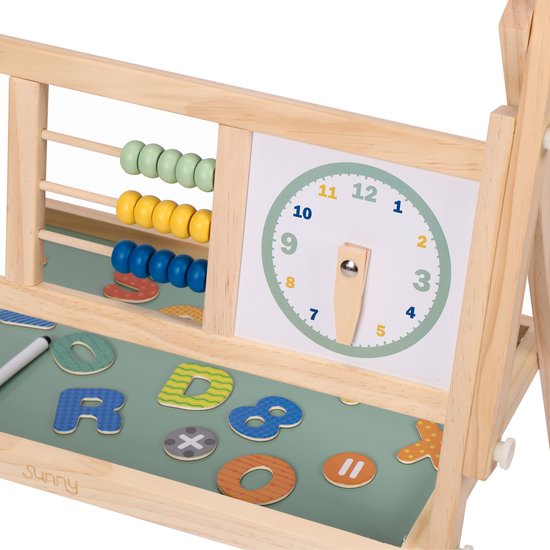 Sunny Mika houten activiteitsezel - Whiteboard, krijtbord en pegboard - 47 x 41 x 145 cm