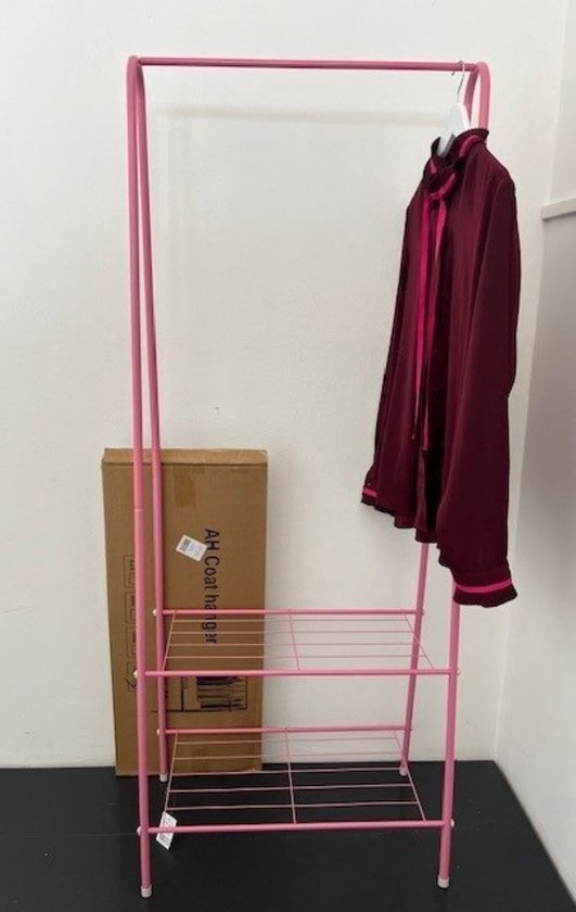 Ceruzo Kledingrek met Schoenenrek - Metaal - Roze- 152 cm hoog - 60 cm breed - Kinderkamer - Garderobe Opbergrek-Roze