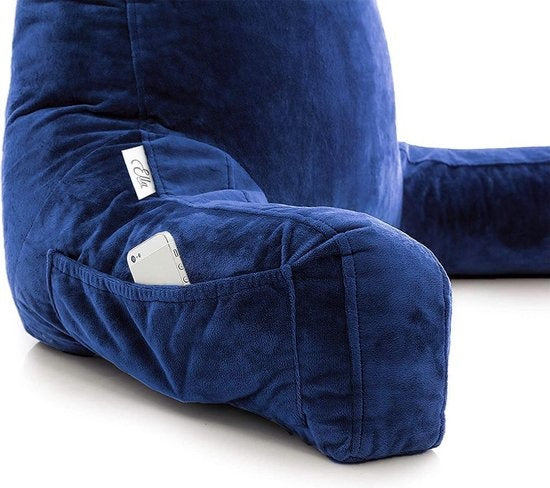 EL-Life Leeskussen met Nekrol - Relax Kussen - Onderrug Ondersteuning - Zitkussen - Fluweel Marineblauw