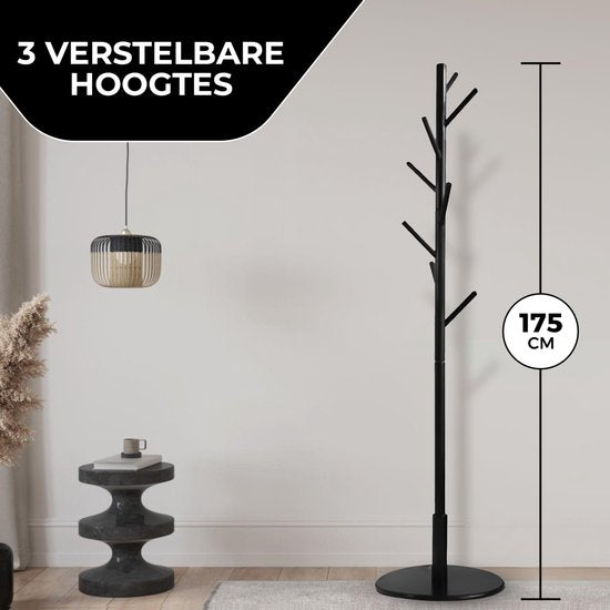 Bayt Kapstok - Staande kapstok - Kapstok Hout - Kapstok Staand - Garderoberek - 8 Haken - 175 cm - Zwart