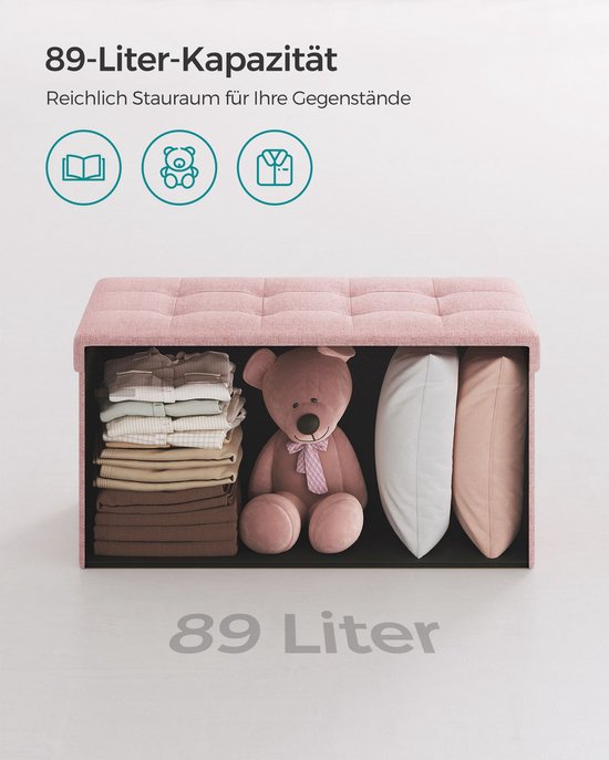 Opbergkruk - Ottomaanse Bank - Speelgoedkist Organizer - MDF & Linnen - Pastelroze