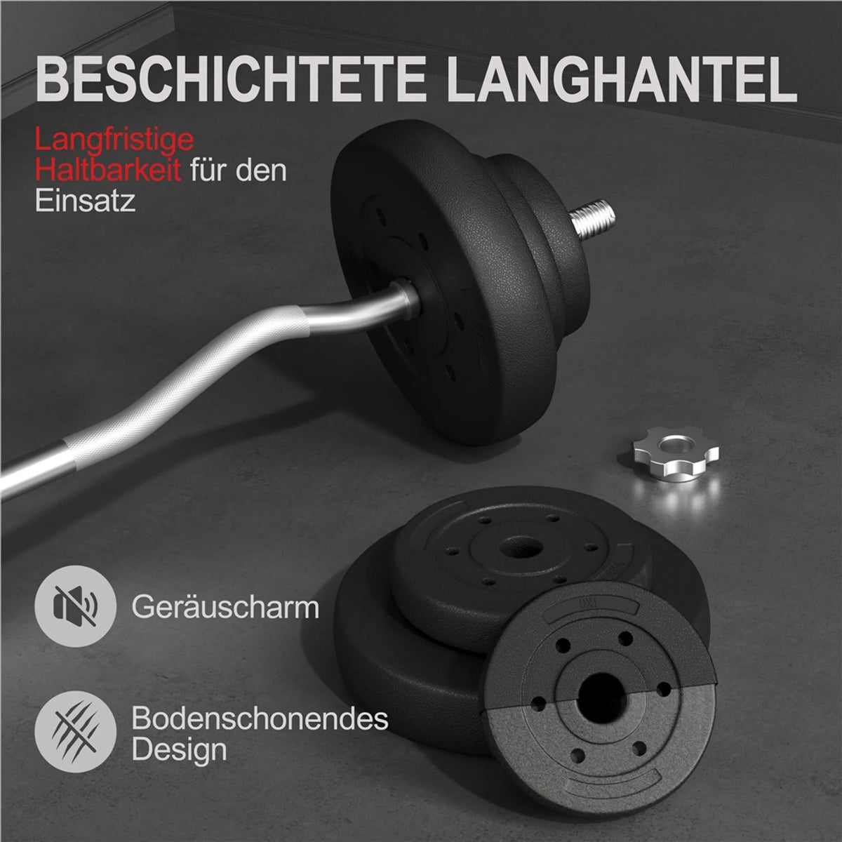Yaheetech EZ-curl Halterset 20 kg – Voorzien Van Verchroomde Curlstang En 6 Beton-gewichtsschijven En Stersluitingen – Voor Krachttraining En Spieropbouw – Zwart Metaal Kunststof En Beton – 120 x 26 x 26 cm