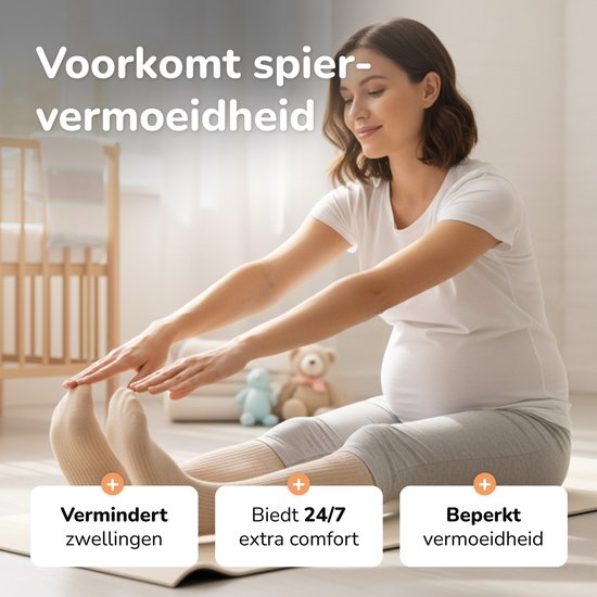 Alyze Compressie kousen - 2 paar - Maat 38-40 - Hoog - 20-30 mmHg - Sokken voor mannen & vrouwen - Medische - Neuropathie - Steunkousen - Diabetes - Doorbloeding, Hardlopen, Vliegtuig, Bed - Nude