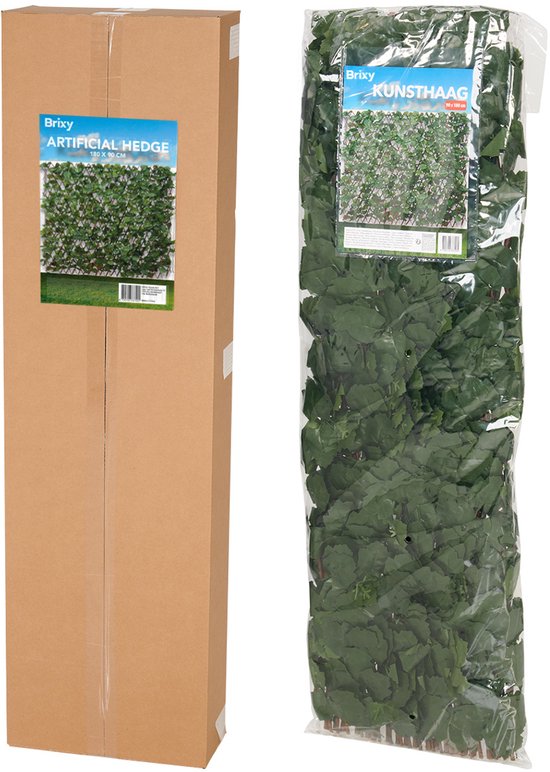 Brixy Kunsthaag – Uitschuifbaar – 180 x 90 cm – Kunstklimop – Kunstplanten Voor Buiten En Binnen – Namaak Plant – Kunst Klimop – Uittrekbaar – Tuinscherm – Balkonscherm