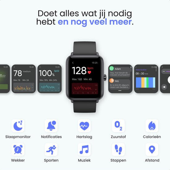 MAOO BOOST Smartwatch – Waterproof – Smartwatch voor Heren & Dames – Stappenteller, Hartslag & Slaapmonitor – Multisport – Android & iOS – Zwart
