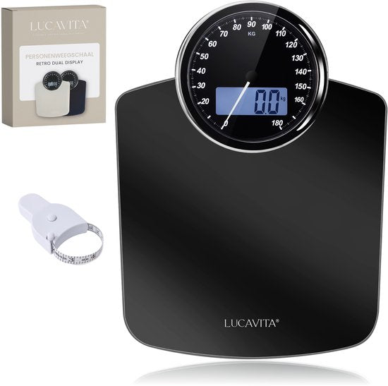 LUCAVITA® Personenweegschaal Dual Display Retro met Meetlint Lichaam - Digitaal - Analoog - Analoge - Beste Koop - Vintage