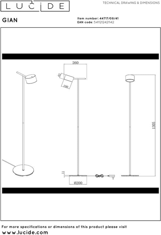 Lucide GIAN - Vloerlamp - LED Dimbaar - 1x9W 2700K - Taupe