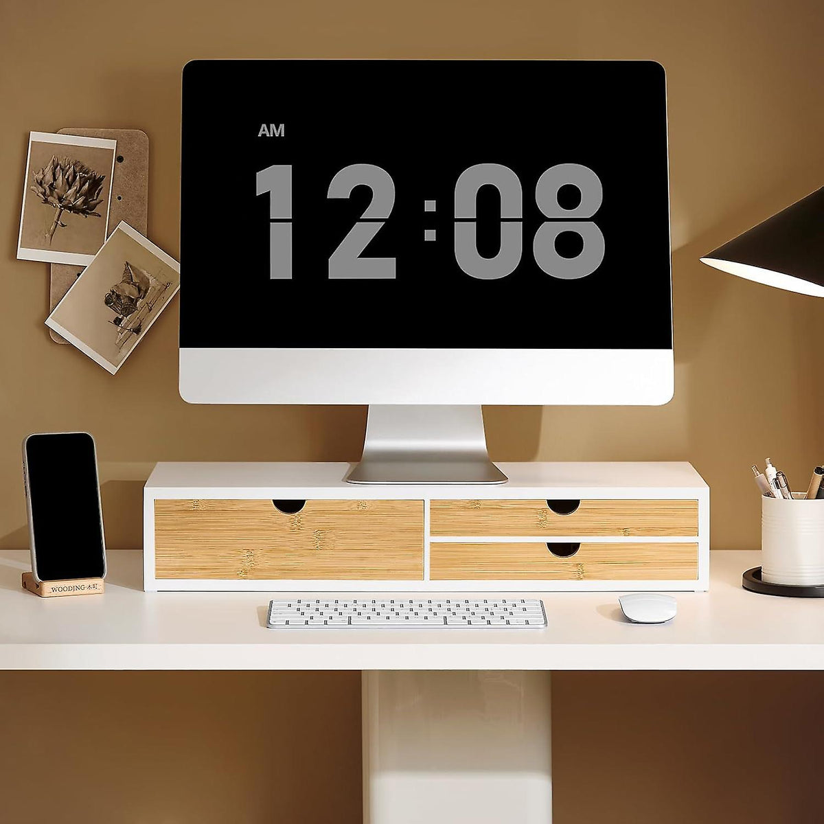 SoBuy - Monitor Stand BBF11-WN - 60 x 22 x 11 cm - Wit en Natuurlijk