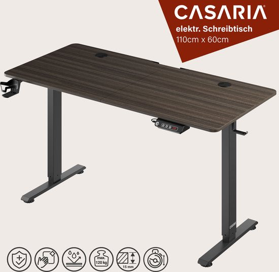 Casaria Zit Sta Bureau – Hoogte Verstelbaar Elektrisch - 140x60cm Bruin