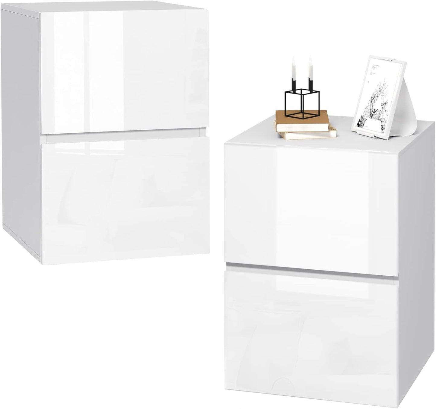 Eugad Nachtkastje met Lades - Wit - 40 x 40 x 58 cm - 2 stuks