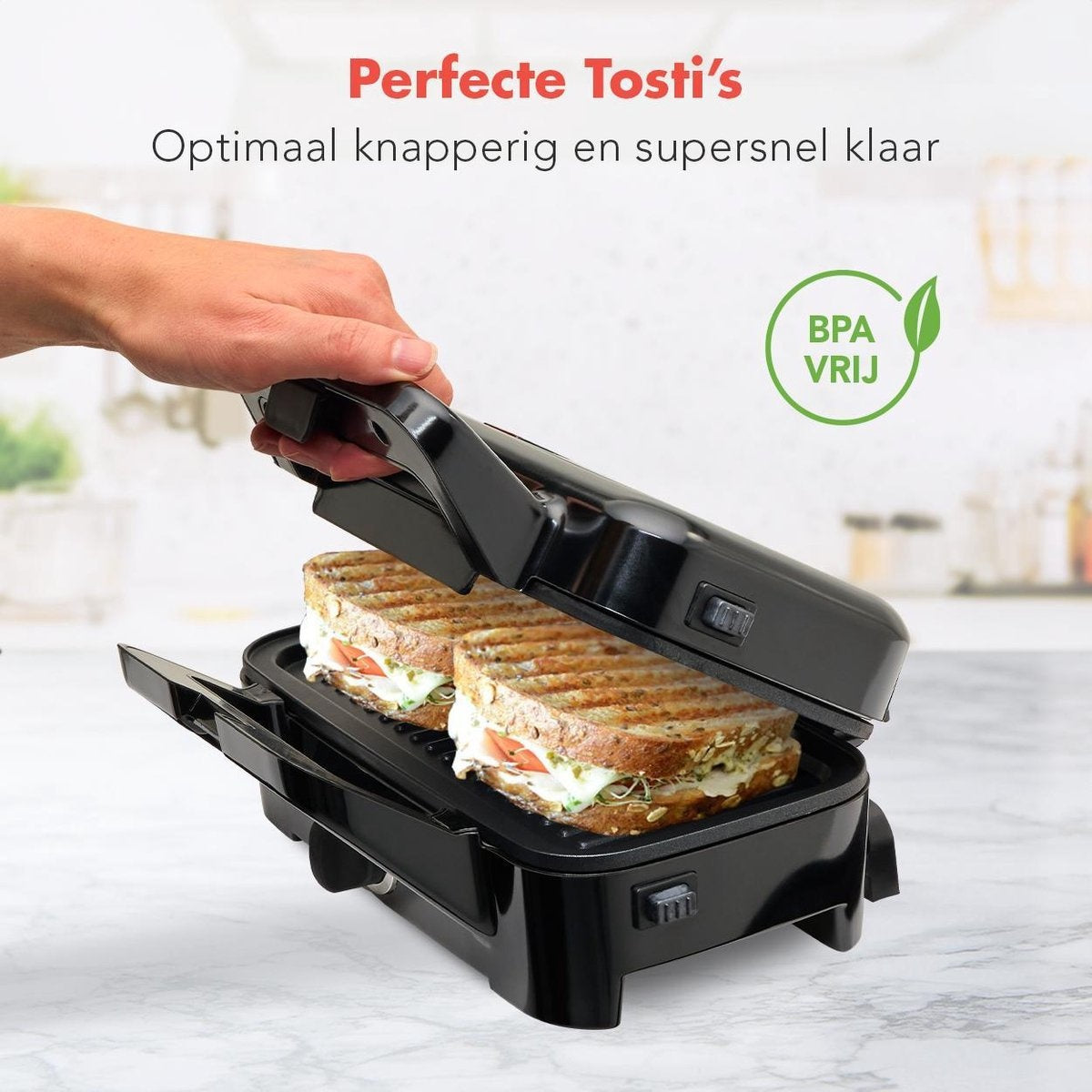 KitchenBrothers 3-in-1 Wafelijzer - Tosti Apparaat - Contact Grill - Verwisselbare Platen - RVS