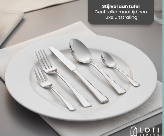 Loti Living Bestekset 30-delig - 6 personen - Bestekset 6 persoons - Lepels, messen, vorken, gebaksvorkjes - Vaatwasserbestendig bestek - Hoogwaardige Roestvrij Staal - RVS