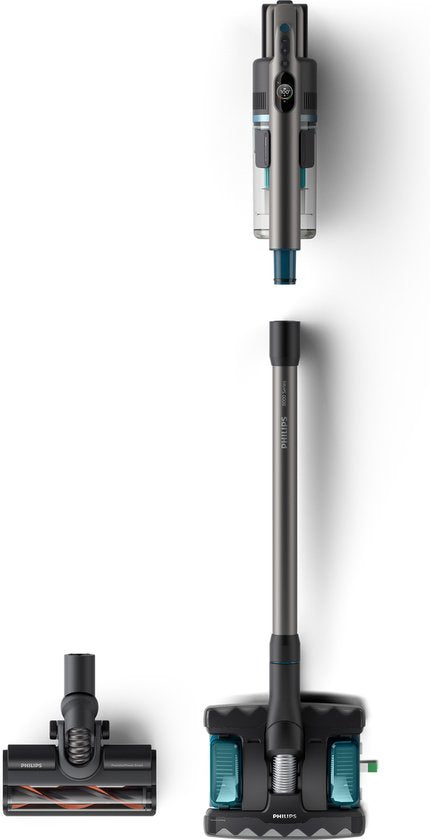 Philips Steelstofzuiger met Dweilfunctie XC8055/01 Aqua Plus - Draadloos en Zonder Zak - Zuigmond met LED Verlichting - Kruimeldief - Batterijduur tot 80 min - Lichtgewicht - Blauw