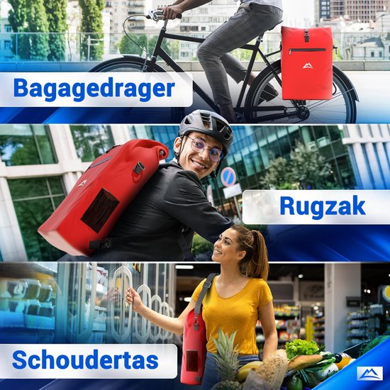 Nextcover 3in1 Fietstas Enkel voor Bagagedrager [PVC vrij] | Waterdichte Fietstas, Rugzak en Schoudertas 25L | Ideaal voor Laptop en Wekelijkse Aankopen | Fiets Tas Enkele | Fietstassen