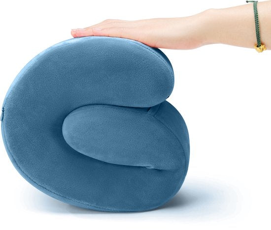 SC Reizen Essentiëlen - Nek Kussen Set 3-delig - Ergonomisch Memory Foam Reiskussen met Oogmasker en Oordoppen - Ideaal voor Vliegtuig, Auto en Trein - Compact en Luxe - Royal Blue
