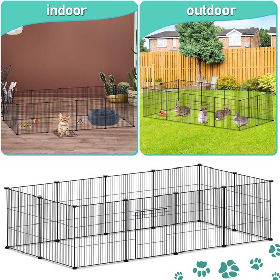 Konijnenren Puppyren 12 Panelen Zwart DIY Huisdierenren 35x35cm voor Binnen
