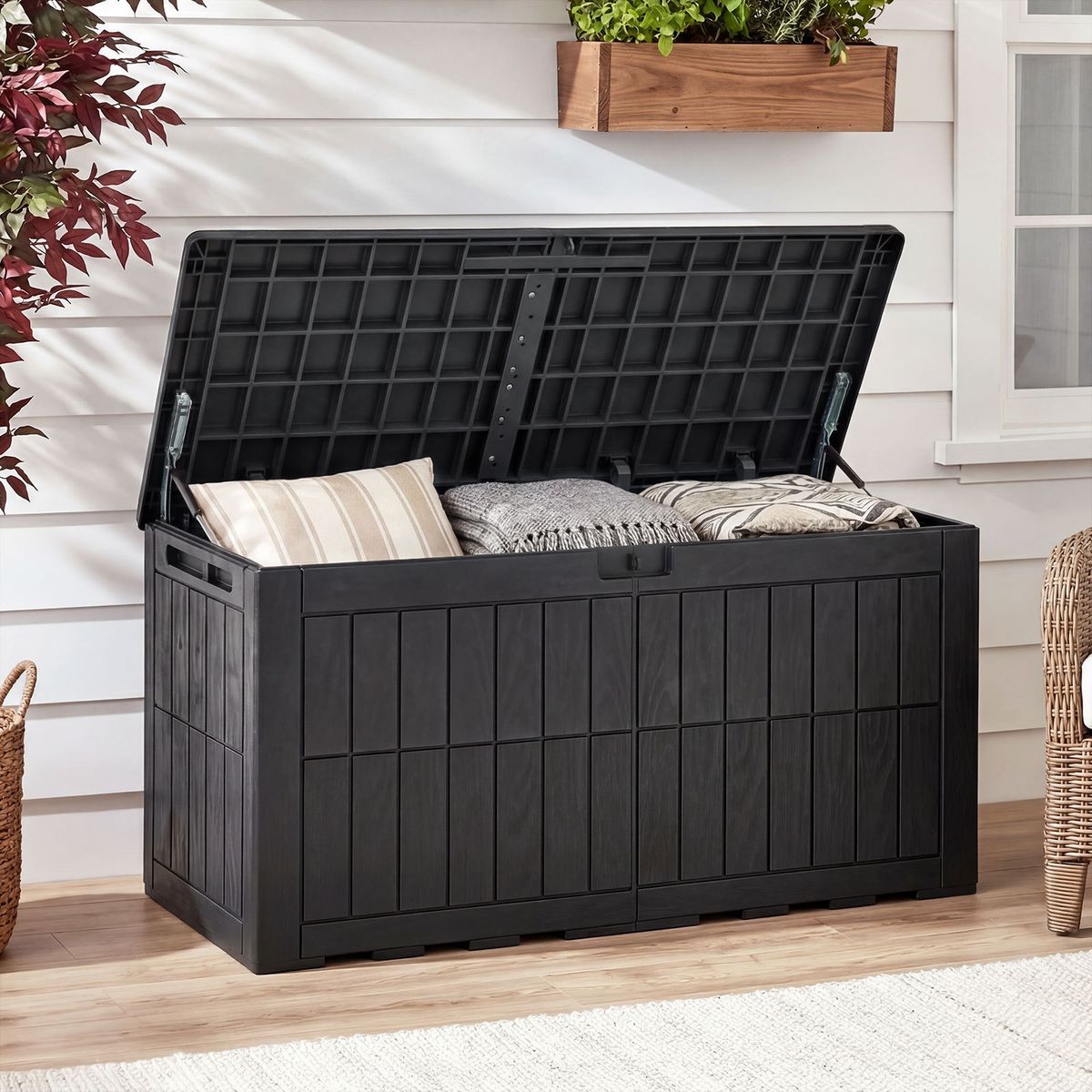 Coast Tuin opbergbox - 380L inhoud - 2-in-1 bank en kussenbox - zwart