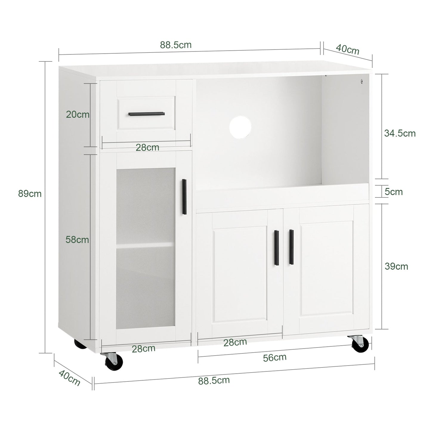 SoBuy Magnetronkast FSB78-W - 1 Lade - 3 Deuren - 89 x 40 x 89 cm - Wit