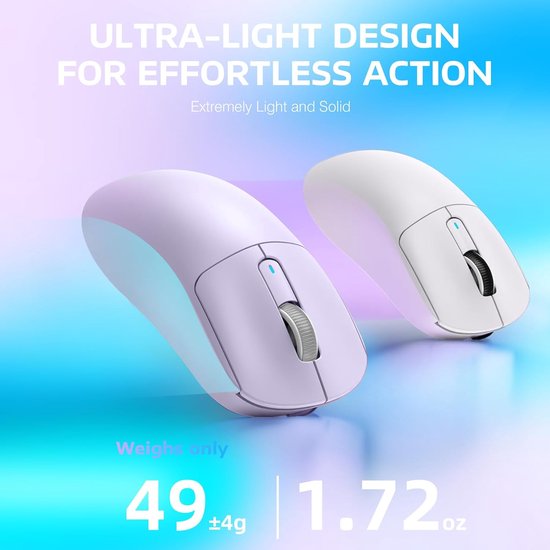 ATTACK SHARK Draadloze Gaming Muis - Bekabeld/2.4G/BT5.4 - Lichtgewicht 49G - PAW3395 - 26000DPI - Lavender