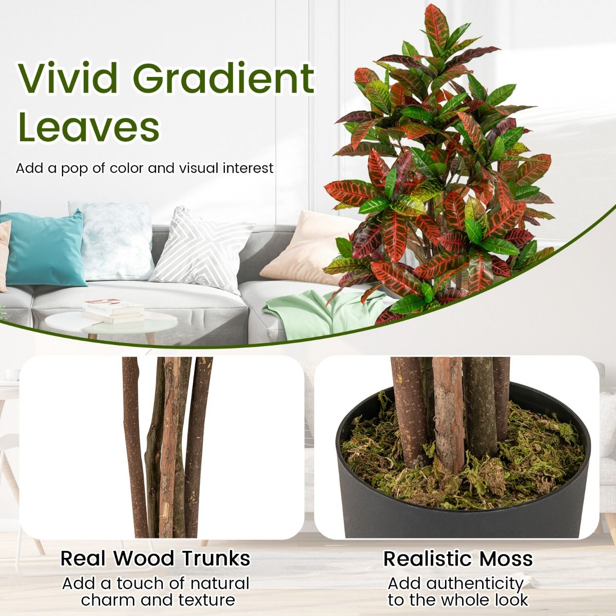 Coast Kunstplant Croton Palmboom - echte houten stam - kleurrijke bladeren - 150 cm