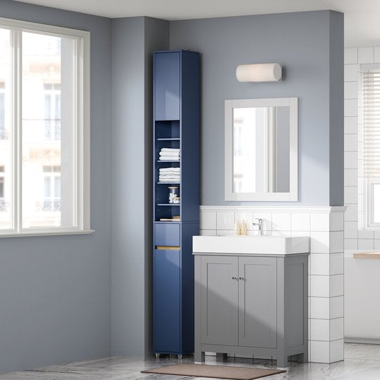 SoBuy Badkamerkasten hoog - Opbergkast met Verstelbare Planken en Lade - Kolomkast Badkamer - Blauw, 20x20x180cm, BZR34-II-B - voor Badkamer, Woonkamer, Slaapkamer