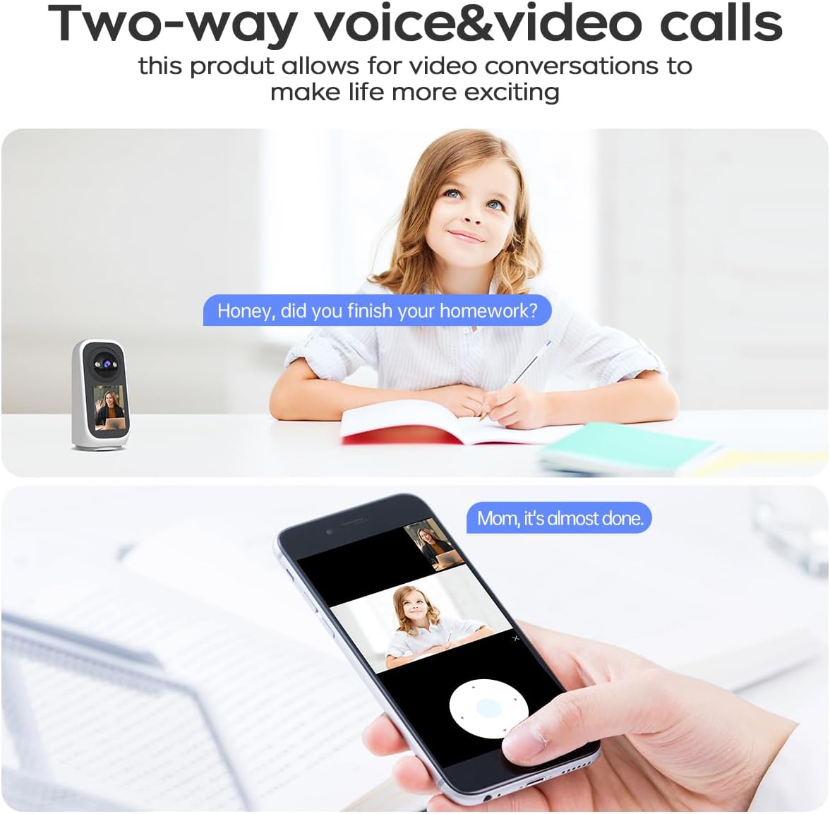 JOOAN 2K Indoor Beveiligingscamera met 2,8" Scherm – 360° PTZ – 5G WiFi – Tweeweg Video – Wit