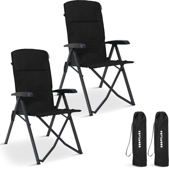 TRVLMORE Campingstoelen Luxe - Opvouwbaar - 2-Pack - 150KG Draagvermogen - Incl. Draagtas - Klapstoel - Kampeerstoel - Vouwstoel - Zwart