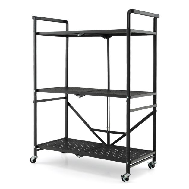 COAST Serveerwagen met 4 wielen - Inklapbaar - Zwart - 72,5 x 33 x 93,5 cm