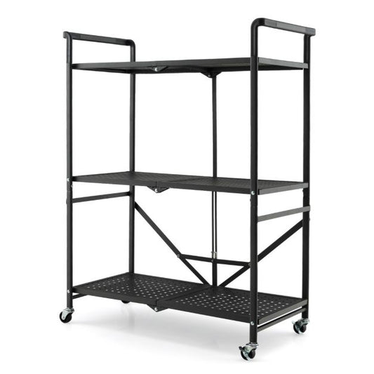 COAST Serveerwagen met 4 wielen - Inklapbaar - Zwart - 72,5 x 33 x 93,5 cm