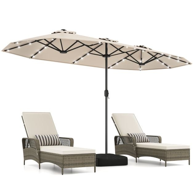 Coast Dubbele Parasol met Standaard – Solar LED en UPF 50+ Zonbescherming 405 x 210 x 225 cm