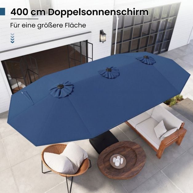 Coast Tuinparasol met Solar LED – Kantelbare Parasol met Slinger en 8 Ribben – Blauw