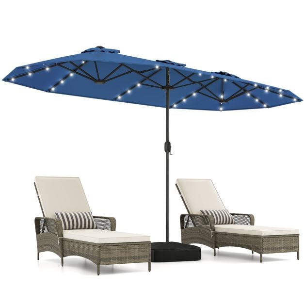 Coast Tuinparasol met Solar LED – Kantelbare Parasol met Slinger en 8 Ribben – Blauw