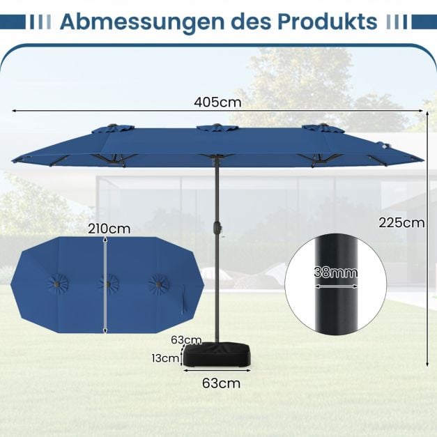 Coast Tuinparasol met Solar LED – Kantelbare Parasol met Slinger en 8 Ribben – Blauw