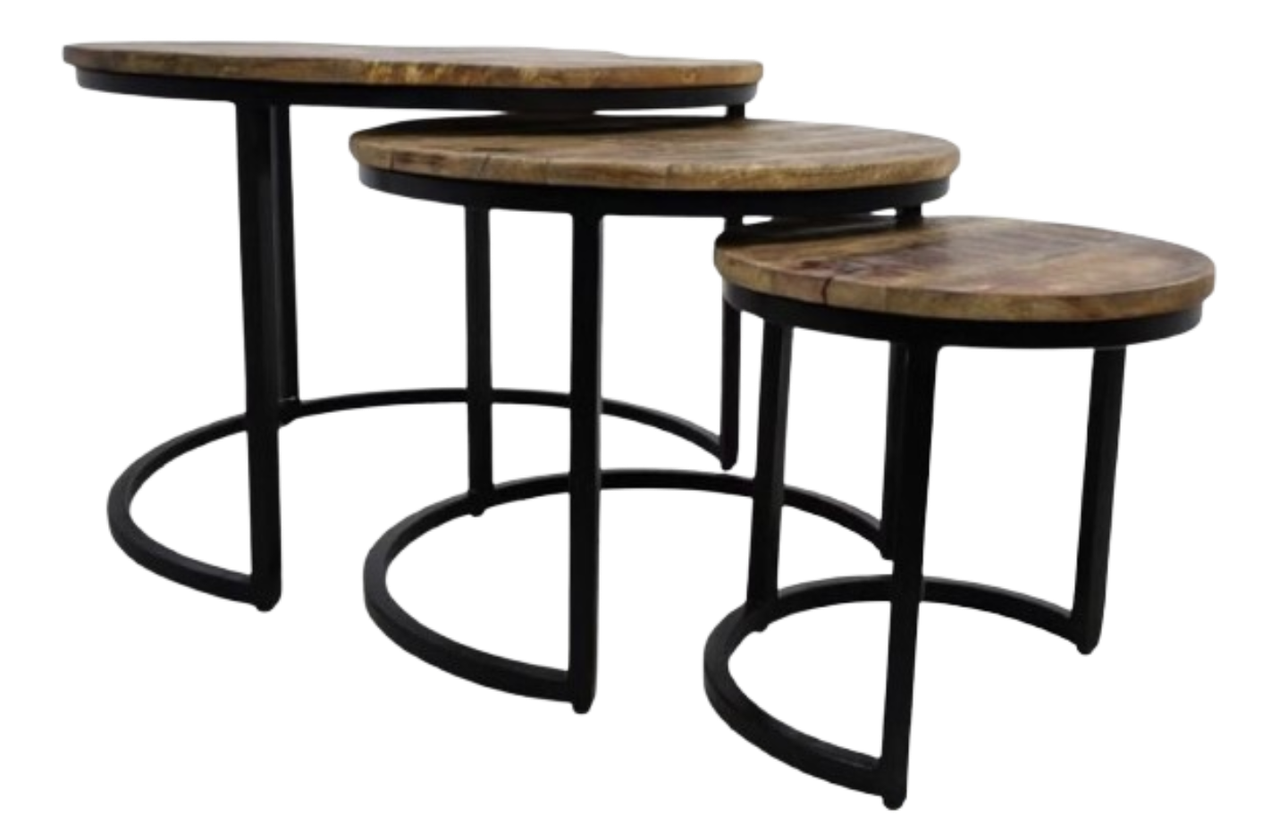 Hsm Collection District 3-delige salontafelset mangohout bruin/zwart – Ø35 - Ø51 - Ø67 cm