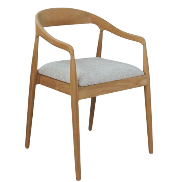Modena Eetkamerstoel – Voorzien Van UV-bestendige Zitting En Stevige Constructie En Rugleuning – Voor Binnen En Buiten – Teakhout En Stof – 55 x 41 x 78 cm