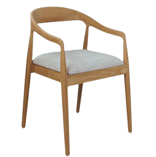Modena Eetkamerstoel – Voorzien Van UV-bestendige Zitting En Stevige Constructie En Rugleuning – Voor Binnen En Buiten – Teakhout En Stof – 55 x 41 x 78 cm