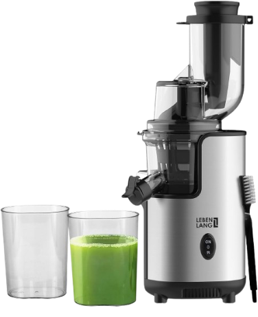 Lebenlang Elektrische Slowjuicer & Sapcentrifuge – 220 V - RVS- Incl. Sap- en Pulpcontainer - Zilver - 21 x 45 cm