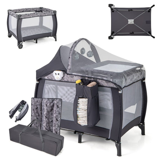 Coast 3-in-1 Reisbedje & Box met Luifel – Grijs, 105 × 79 × 75 cm