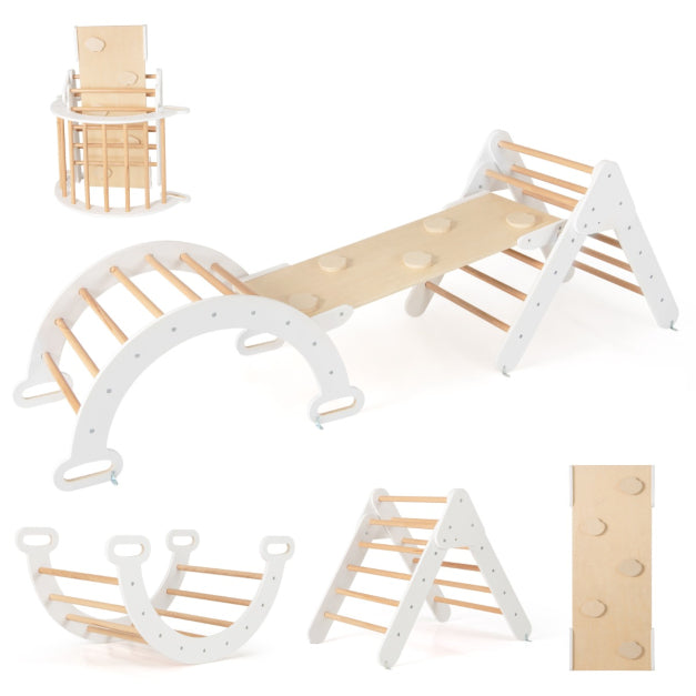 Coast Kletterset – Kletterdreieck 75x55x64 cm, Kletterbogen 89x52x44 cm, Rampe 98x40 cm – Buchenhout, Wit/Naturel