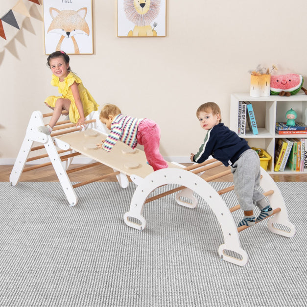 Coast Kletterset – Kletterdreieck 75x55x64 cm, Kletterbogen 89x52x44 cm, Rampe 98x40 cm – Buchenhout, Wit/Naturel