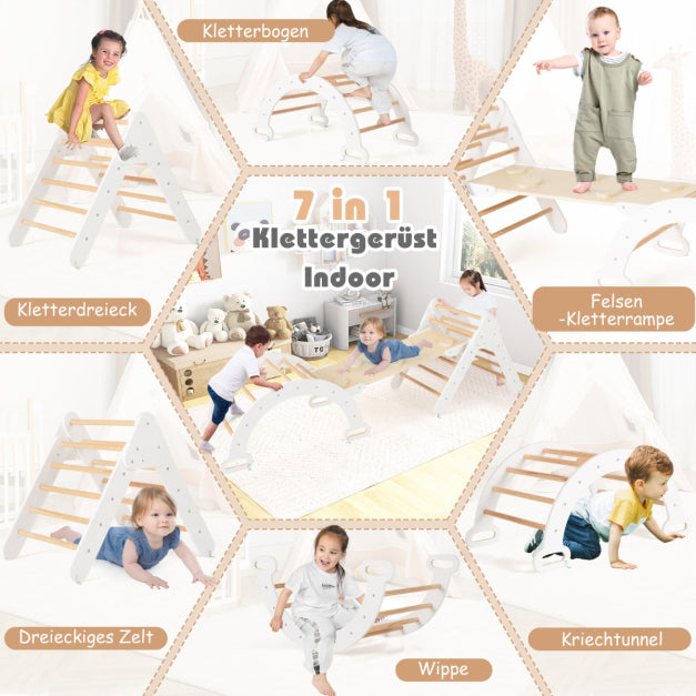 Coast Kletterset – Kletterdreieck 75x55x64 cm, Kletterbogen 89x52x44 cm, Rampe 98x40 cm – Buchenhout, Wit/Naturel